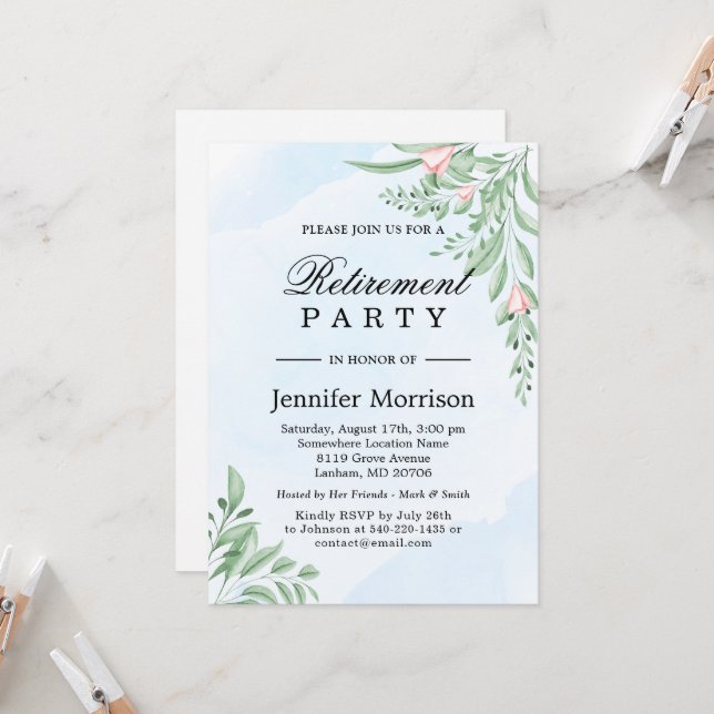 Invitation Dusty Blue Eucalyptus Parti de retraite (Devant/Arrière en situation)