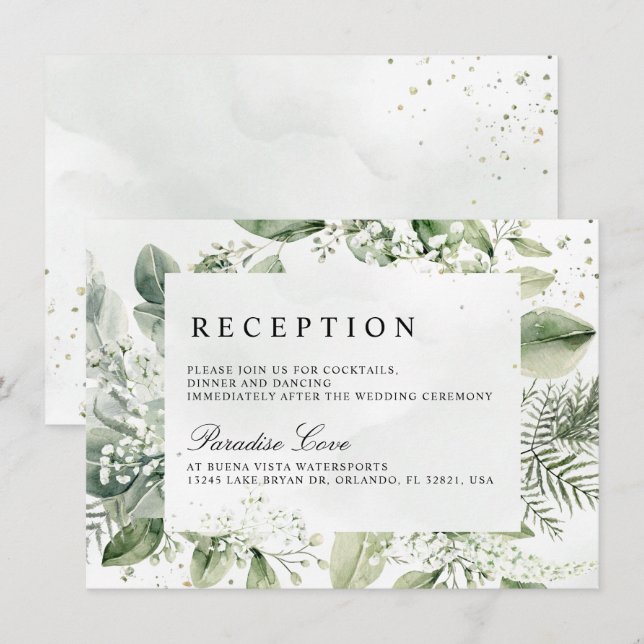 Invitation Dusty Blue Eucalyptus Réception de mariage botaniq (Devant / Derrière)