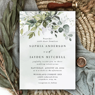 Invitation Dusty Blue Eucalyptus Vert Mariage Succulent