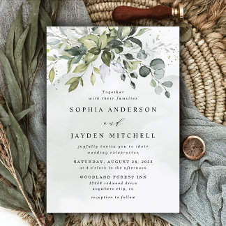Invitation Dusty Blue Eucalyptus Vert Mariage Succulent