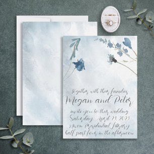 Invitation Dusty Blue Fine Art Calligraphy Style Mariage