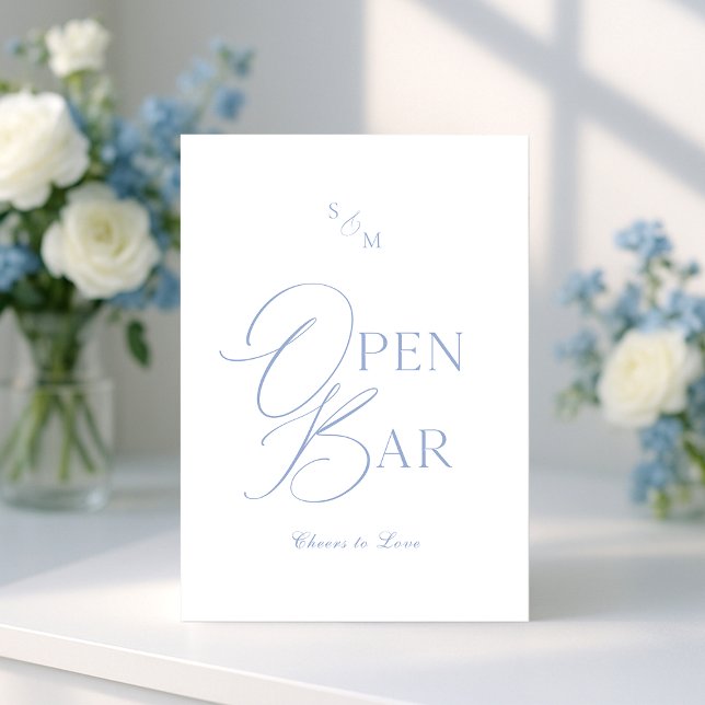 Invitation Dusty Blue Fine Art Open Bar Sign with Calligraphy (Créateur téléchargé)