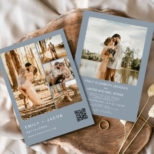 Invitation Dusty Blue Five 5 Photo Code QR Mariage