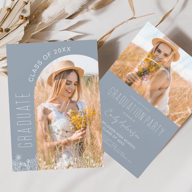 Invitation Dusty Blue Fleur sauvage Bloom fête de graduation (Créateur téléchargé)
