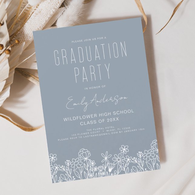 Invitation Dusty Blue Fleur sauvage Bloom Graduation Party Bo (Créateur téléchargé)