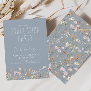 Invitation Dusty Blue Fleur sauvage Bloom Graduation Party Bo
