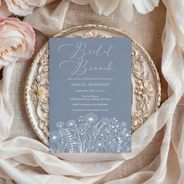 Invitation Dusty Blue Fleur sauvage Boho Bridal Brunch Douche (Créateur téléchargé)