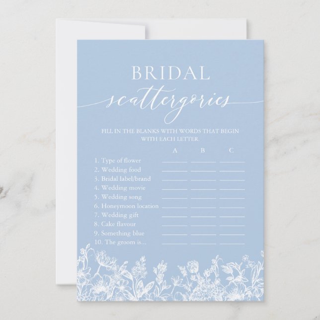Invitation Dusty Blue Fleur sauvage Bridal Scattergories Jeu (Devant)