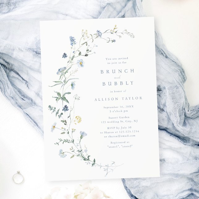 Invitation Dusty Blue Fleur sauvage Rustic Boho Fête des mari (Dusty Pink Wildflower Rustic Boho Bridal Shower Invitation)