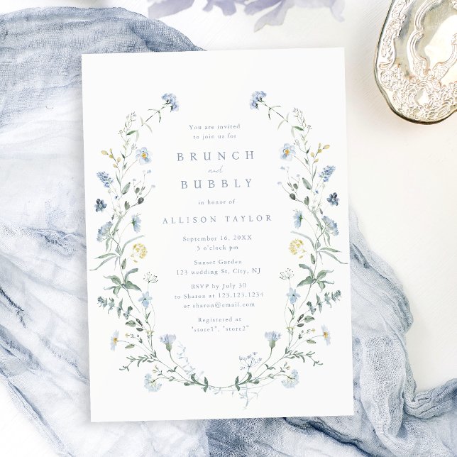 Invitation Dusty Blue Fleur sauvage Rustic Boho Fête des mari (Dusty Blue Wildflower Rustic Boho Bridal Shower Invitation)