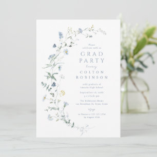 Invitation Dusty Blue Fleur sauvage Rustic Boho Graduation
