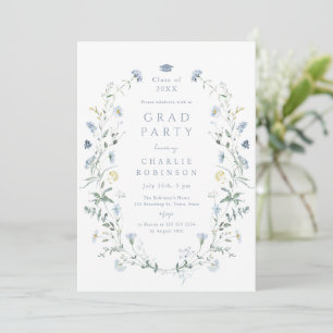 Invitation Dusty Blue Fleur sauvage Rustic Boho Graduation