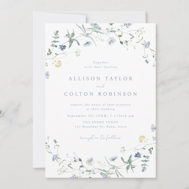 Invitation Dusty Blue Fleur sauvage Rustic Boho Mariage Photo (Devant)