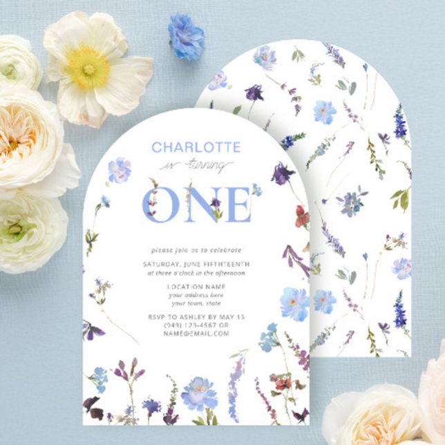 Invitation Dusty Blue Fleur sauvage Turner un 1er Anniversair (Créateur téléchargé)