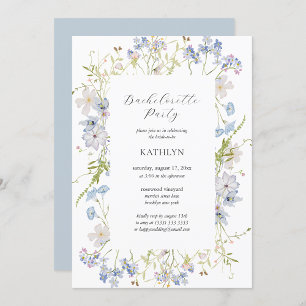 Invitation Dusty Blue Fleur sauvage Whimsical Bachelorette Pa