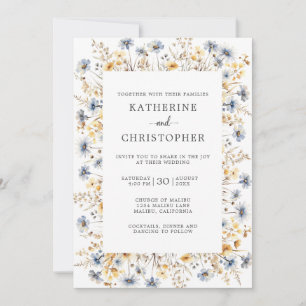 Invitation Dusty Blue Fleurs sauvages mariage élégant