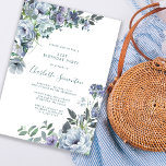 Invitation Dusty Blue Floral 21e fête d'anniversaire<br><div class="desc">Des roses bleues,  des pivoines et des fleurs sauvages décorent une jolie invitation à l'anniversaire fleuri. Tout le texte est modifiable et l'invitation peut être achetée en téléchargement numérique.</div>