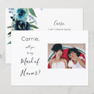 Invitation Dusty Blue Floral 2 Maid of Honor Proposition Phot
