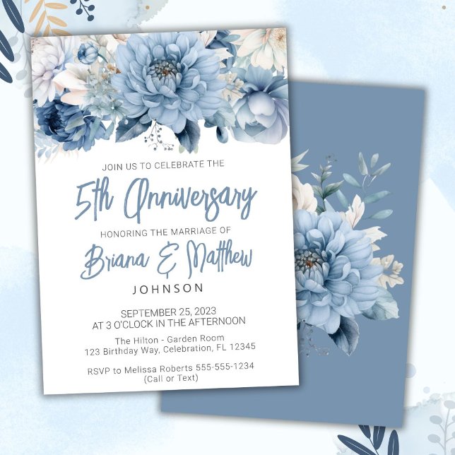 Invitation Dusty Blue Floral 5e Anniversaire de Mariage  (Créateur téléchargé)