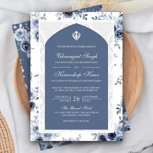 Invitation Dusty Blue Floral Anand Karaj Punjabi Sikh Mariage