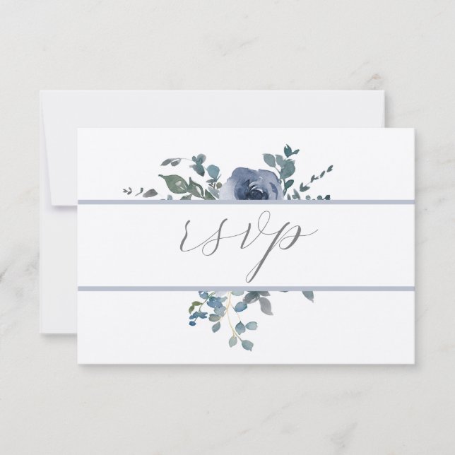 Invitation Dusty Blue Floral and Grey Wedding RSVP (Devant)