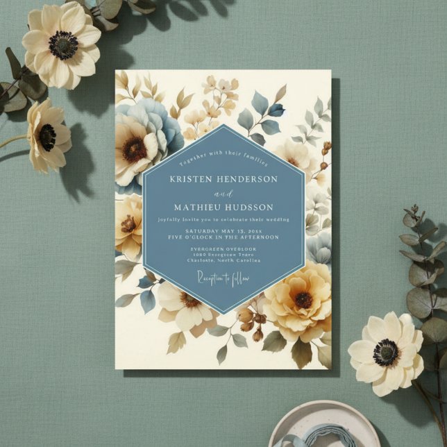 Invitation Dusty Blue Floral Autumn Wedding (Créateur téléchargé)