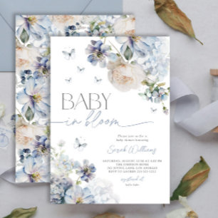 Invitation Dusty Blue Floral Baby dans le Baby shower de fleu