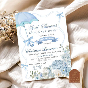 Invitation Dusty Blue Floral Baby shower d'avril