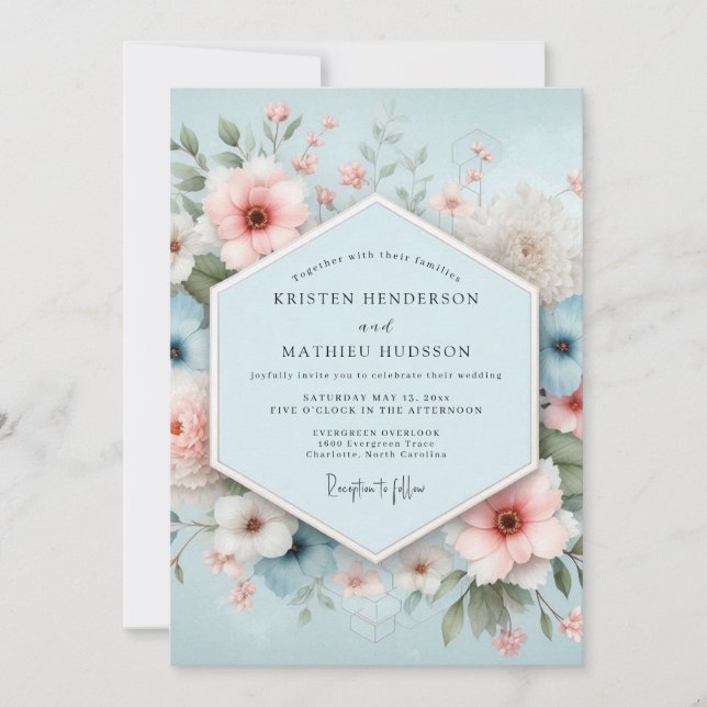 Invitation Dusty Blue Floral Bliss Wedding (Devant)