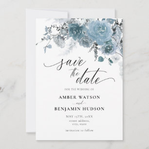 Invitation Dusty Blue Floral Bohemian Wedding Enregistrer La