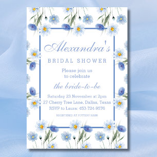Invitation Dusty Blue Floral Boho Fête des mariées de printem