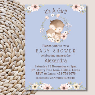 Invitation Dusty Blue Floral C'est un Baby shower de chouette