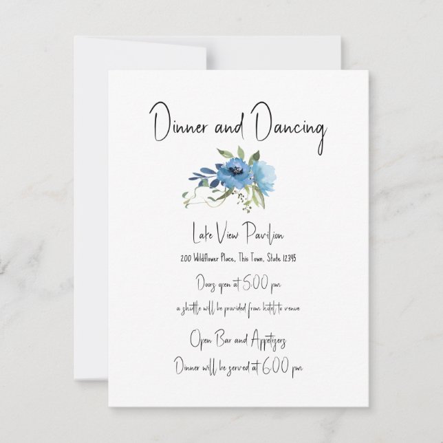 Invitation Dusty Blue Floral Charm Détails du Mariage (Devant)