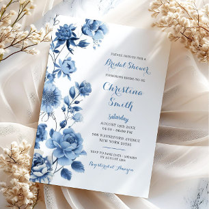 Invitation Dusty Blue Floral Chinoiserie Fête des mariées