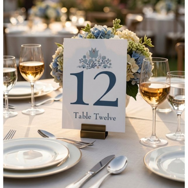 Invitation Dusty Blue Floral Custom Table Number (Dusty Blue Wedding Table Number Elegant Floral Reception Decor Luxury Style)