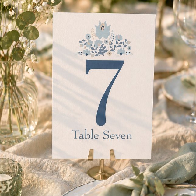 Invitation Dusty Blue Floral Custom Table Number (Dusty blue wedding table number card, elegant floral design, rustic garden wedding decor)