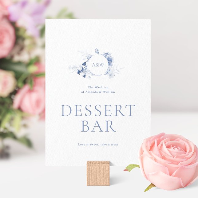 Invitation Dusty Blue Floral Dessert Bar Sign (Créateur téléchargé)