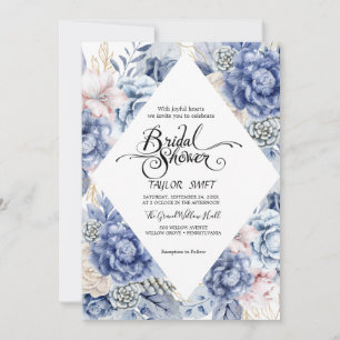 Invitation Dusty Blue Floral Diamant   Shower de Mariage 