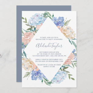 Invitation Dusty Blue Floral Diamond Party