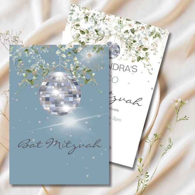 Invitation Dusty Blue Floral Disco Ball Bat mitzvah (Créateur téléchargé)