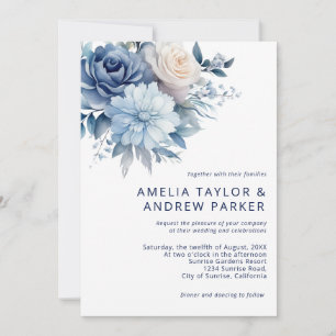 Invitation Dusty Blue Floral Dusty Rose Blush Pink Mariage