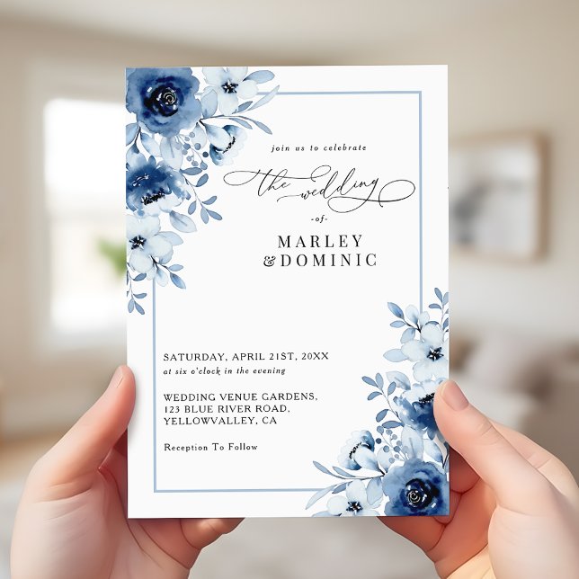Invitation Dusty Blue Floral Elegant Spring Garden Wedding (Créateur téléchargé)