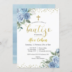 Invitation Dusty Blue Floral Espagnol garçon Bautizo