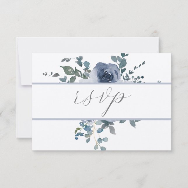 Invitation Dusty Blue Floral et mariage gris RSVP (Devant)