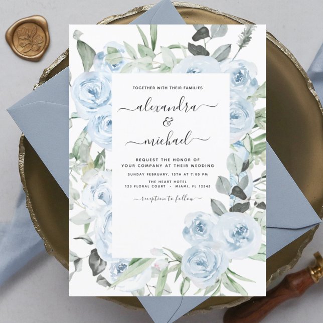 Invitation Dusty Blue Floral Eucalyptus Mariage Invi (Créateur téléchargé)