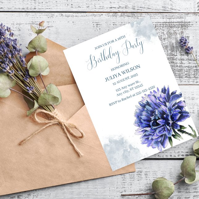 Invitation Dusty Blue Floral fête d'anniversaire (Créateur téléchargé)