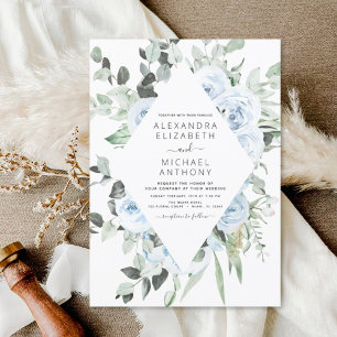 Invitation Dusty Blue Floral Greenery Eucalyptus Mariage Invi