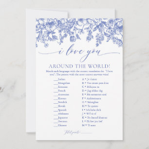 Invitation Dusty Blue Floral Je t'aime autour du monde Jeu