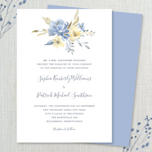 Invitation Dusty Blue Floral + libellé traditionnel mariage