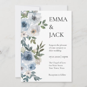 Invitation Dusty Blue Floral Mariage